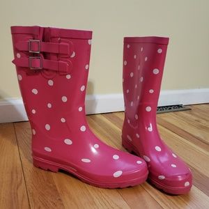 Pink polka dot rain boots size 10